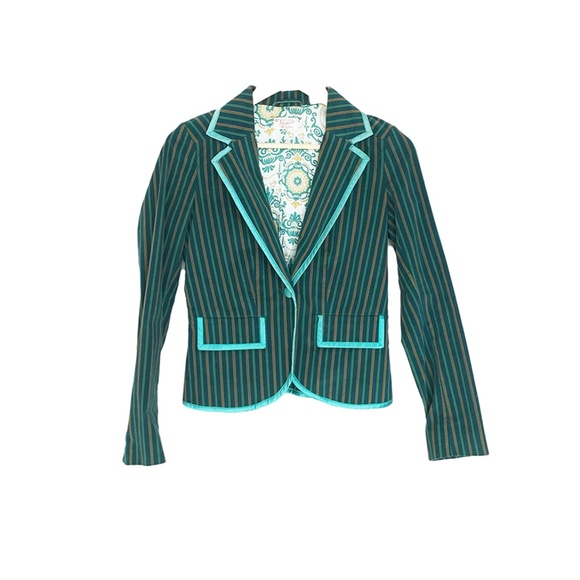VINTAGE PENGUIN EMERALD STRIPE TAILOR FIT WOOL BLAZER PASLEY SEAM Y2K - Picture 1 of 2